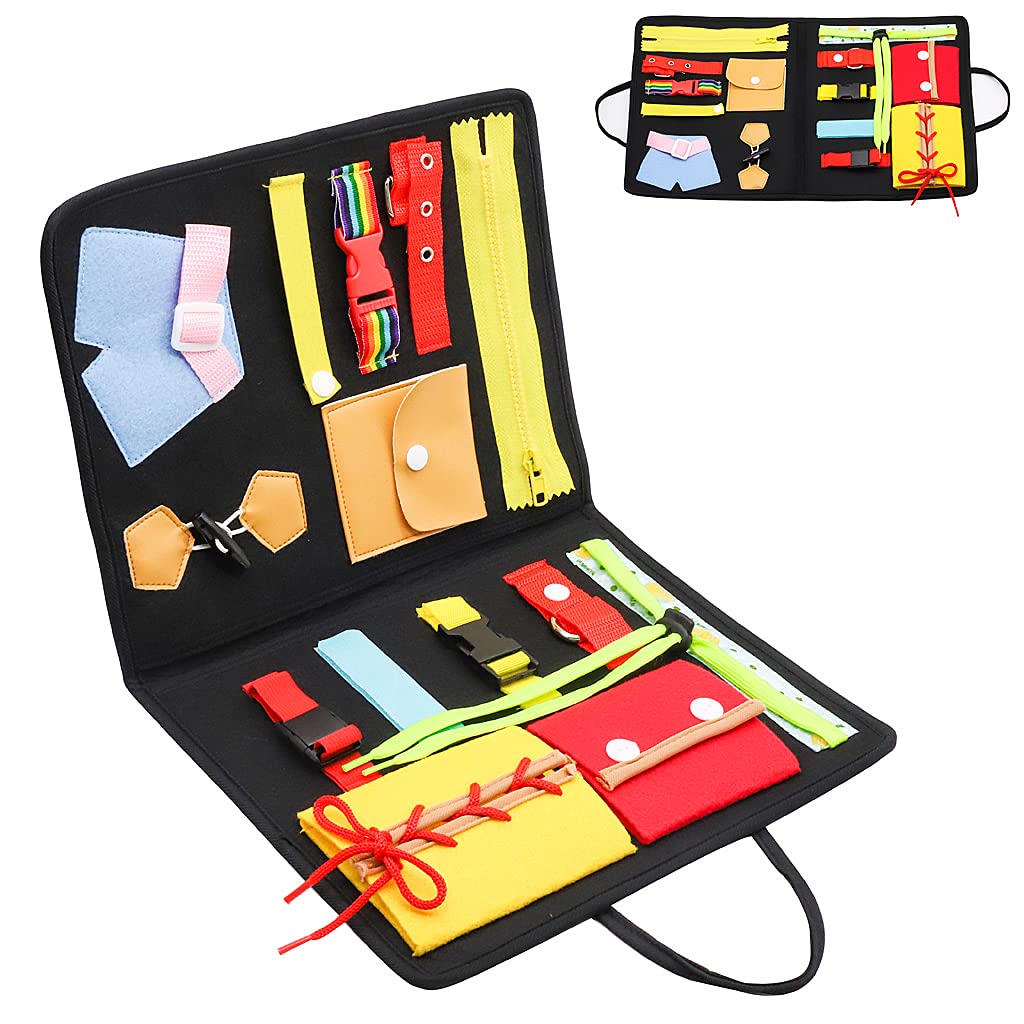 SNOWIE SOFT Toddler Busy Board, Montessori Toy for Develop Basic Skills, 14 in 1 Learn to Dress Toy for 1-4 Year Old Kids, Parent-Kids Activity Toy, Bag Design for Airplane or Car Travel,Multicolor SNOWIE SOFT Toddler Busy Board, Montessori Toy for Develop Basic Skills, 14 in 1 Learn to Dress Toy for 1-4 Year Old Kids, Parent-Kids Activity Toy, Bag Design for Airplane or Car Travel,Multicolor